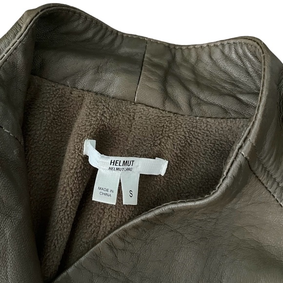 Helmut Lang Ammo Somber Green Washed Moto Lamb Leather Jacket Small - Picture 6 of 8